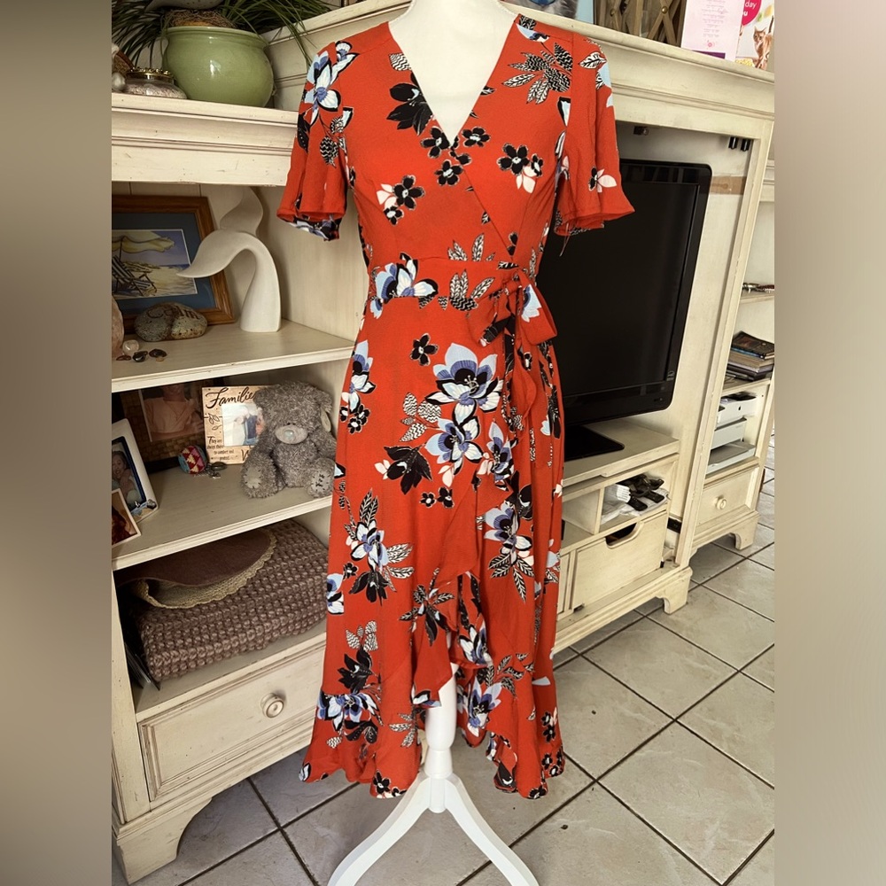 Monteau Spring Floral Wrap Hi-lo Maxi Dress sz small